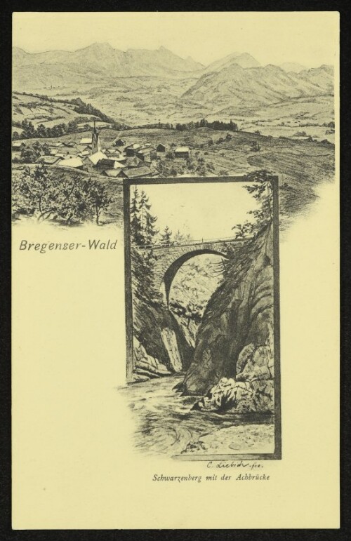 Bregenzer-Wald : Schwarzenberg mit Achbrücke : [Correspondenz-Karte]