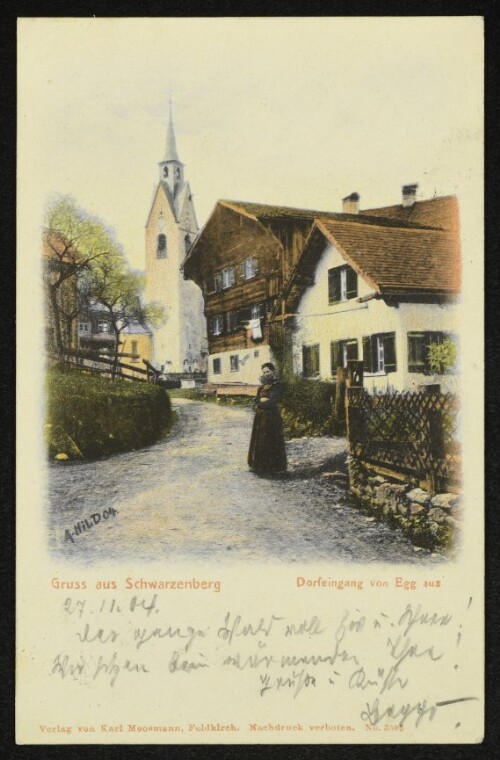 Gruss aus Schwarzenberg : Dorfeingang von Egg aus : [Correspondenz-Karte]