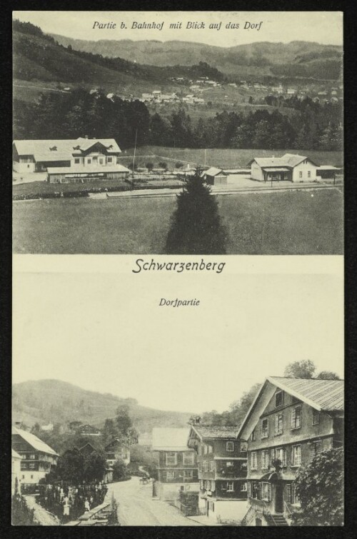 Schwarzenberg : Dorfpartie : Partie b. Bahnhof mit Blick auf das Dorf : [Correspondenz-Karte]