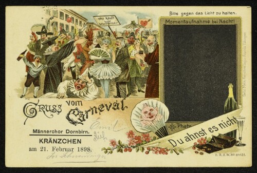Gruss vom Carneval : Männerchor Dornbirn : Kränzchen am 21. Februar 1898