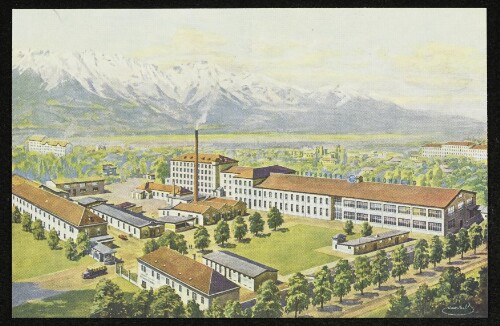 Textilwerke Herrburger u. Rhomberg in Innsbruck vor der Nordkette