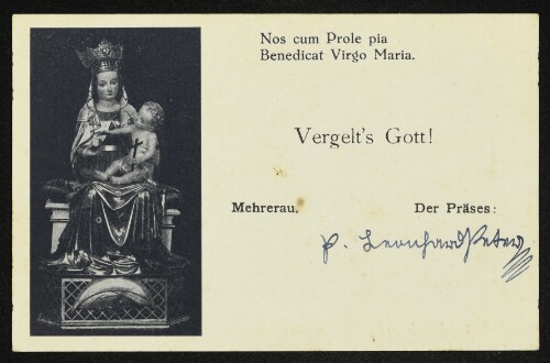 Vergelt's Gott! : Nos cum Prole pia Benedicat Virgo Maria