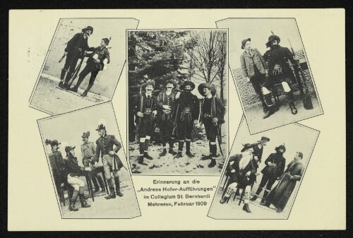 Erinnerung an die  Andreas Hofer-Aufführungen  im Collegium St. Bernhardi Mehrerau, Februar 1909