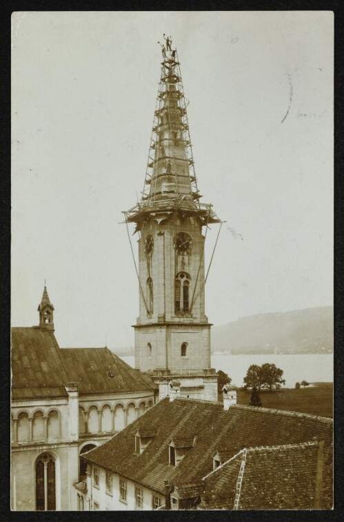Bregenz - Kloster Mehrerau, Kirchturm mit Baugerüst