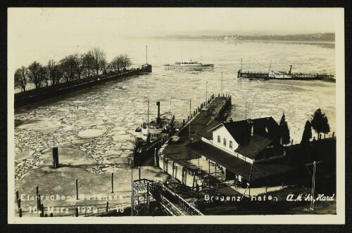Eisbrechen Bodensee. Bregenz/Hafen, 10. März 1929