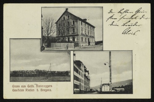 Gruss aus Gebh. Hintereggers Gasthaus Rieden b. Bregenz.