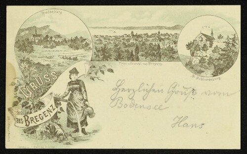 Gruss aus Bregenz : Riedenburg. Total-Ansicht von Bregenz. St Gebhardsberg