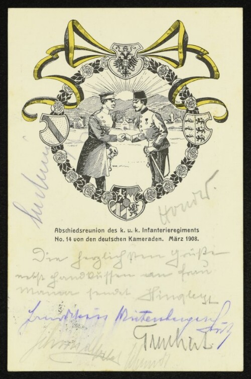 Abschiedsreunion des k. u. k. Infanterieregiments No. 14 von den deutschen Kameraden. März 1908