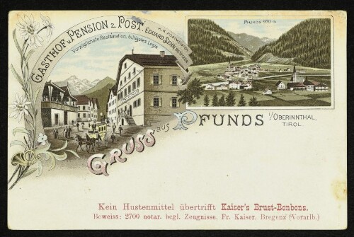 Gruss aus Pfunds i/Oberinnthal, Tirol : Gasthof u. Pension z. Post