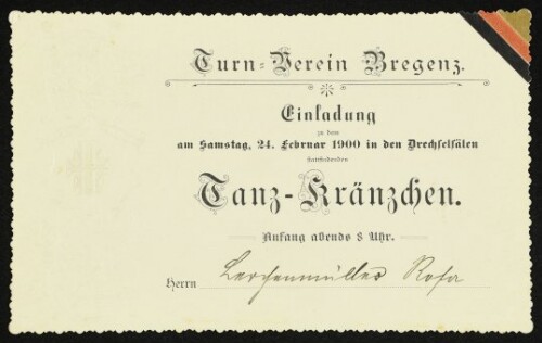 Einladung zu dem am Samstag, 24. Februar 1900 in den Drechselsälen stattfindenden Tanz-Kränzchen
