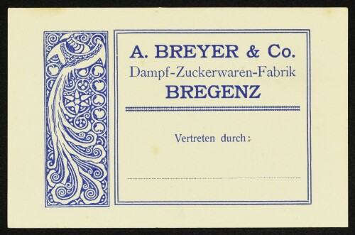 Werbekarte der Dampf-Zuckerwaren-Fabrik A. Breyer & Co., Bregenz