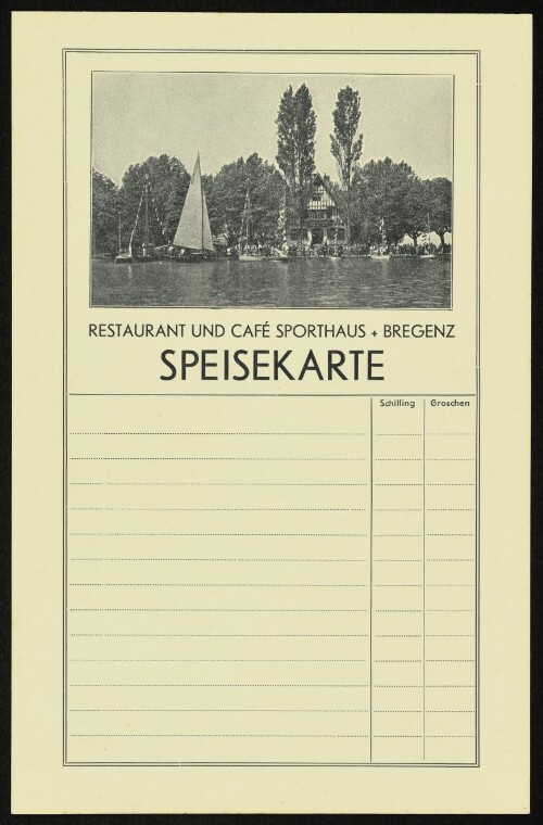 Restaurant und Café Sporthaus, Bregenz : Speisekarte