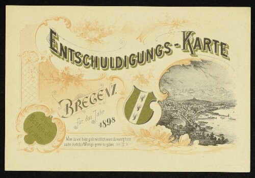 Entschuldigungs-Karte Bregenz für das Jahr 1898