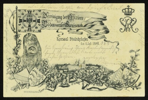 Vereinigung der Offiziere der Bodenseeufer-Garnisonen : Kursaal Friedrichshafen, den 2. Juli 1898