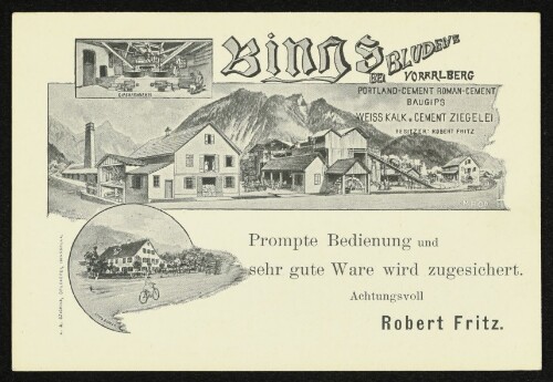 Bings bei Bludenz, Vorarlberg : Portland-Cement, Roman-Cement, Baugips, Weiss Kalk u. Cement Ziegelei