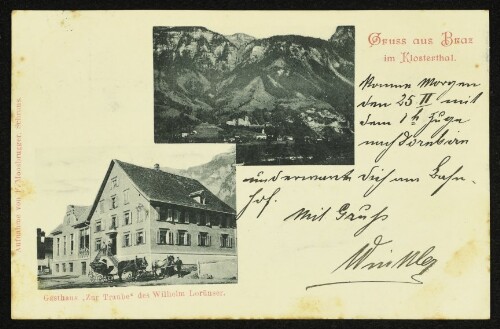 Gruss aus Braz im Klostertal. Gasthaus  Zur Traube  des Wilhelm Lorünser