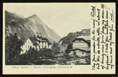 Dalaas, Gasthof z. Paradies Arlbergbahn 933 m ü. d. M.