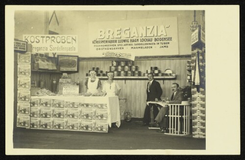 Messestand der Konservenfabrik Ludwig Hagn (Breganzia) in Lochau am Bodensee