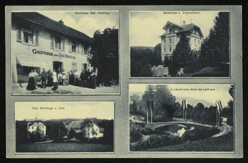 Gasthaus Bad Diezlings : Badehaus u. Dependance : Bad Diezlings v. Süd : Locherbrücke über die Leiblach