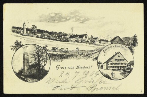 Gruss aus Möggers! : Kirche : Gasthaus v. Alois Fessler