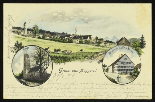 Gruss aus Möggers! : Kirche : Gasthaus v. Alois Fessler