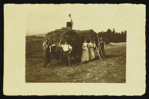 Familie Forster bei der Heuernte in Möggers