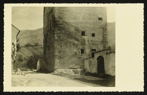 Mittelalterlicher Wehrturm vor einem Weinberg