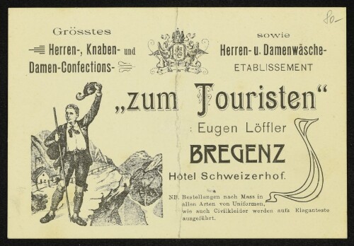 Werbekarte des Etablissements  zum Touristen  Eugen Löffler, Bregenz