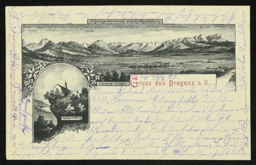 Alpenpanorama vom Gebhardsberg - Gruss aus Bregenz a. B.