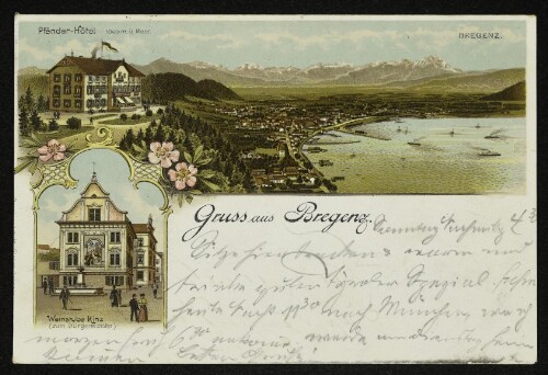 Gruss aus Bregenz. Pfänder-Hôtel. Weinstube Kinz (zum Bürgermeister)