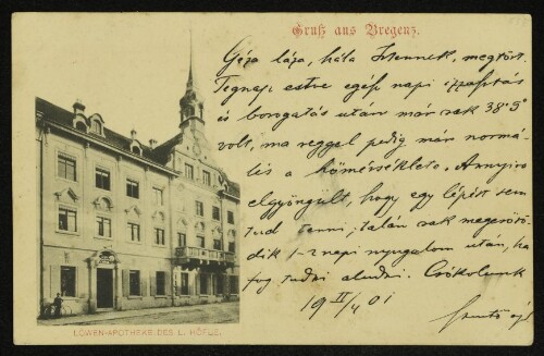 Gruß aus Bregenz. Löwen-Apotheke des L. Höfle