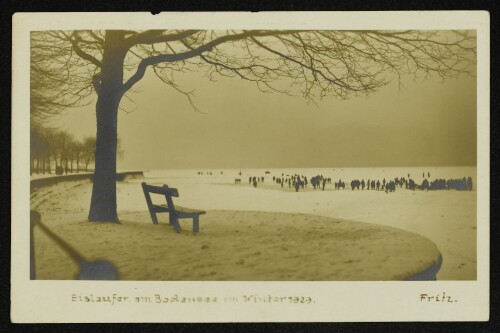 Eisläufer am Bodensee im Winter 1929