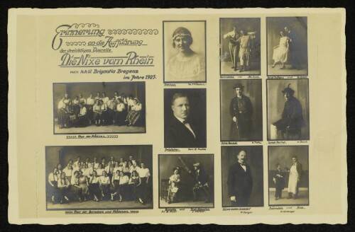 Erinnerung an die Aufführung der dreiaktigen Operette Die Nixe vom Rhein vom k.k.V. Brigantia Bregenz im Jahre 1925