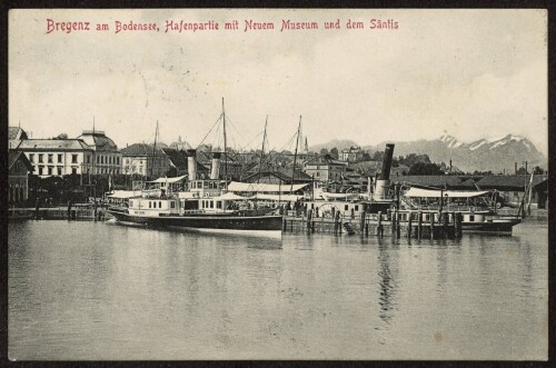 Bregenz am Bodensee, Hafenpartie mit Neuem Museum und dem Säntis