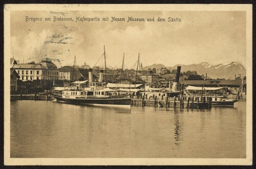 Bregenz am Bodensee, Hafenpartie mit Neuem Museum und dem Säntis