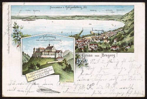 Gruss aus Bregenz : Panorama v. Gebhardsberg : Der Gebhardsberg vor seiner Zerstörung ... : [Correspondenz-Karte ...]