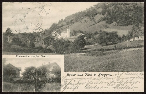 Gruss aus Fluh b. Bregenz : Restauration von Jos. Steurer : [Correspondenz-Karte ...]