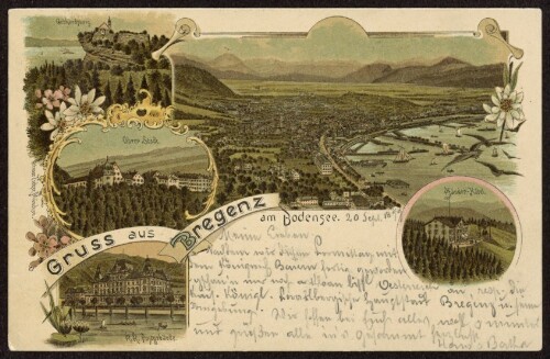 Gruss aus Bregenz am Bodensee : Gebhardsberg : Ober Stadt ... : [Correspondenz-Karte An ... in ...]