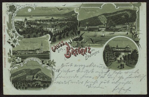 Gruss aus Bregenz am Bodensee : Bregenz vom Gebhardsberg : Kloster Mehrerau ... : [Correspondenz-Karte An ... in ...]