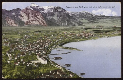 Bregenz am Bodensee mit den Schweizer Bergen