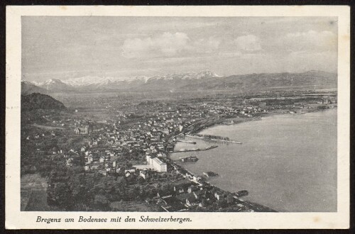 Bregenz am Bodensee mit den Schweizerbergen