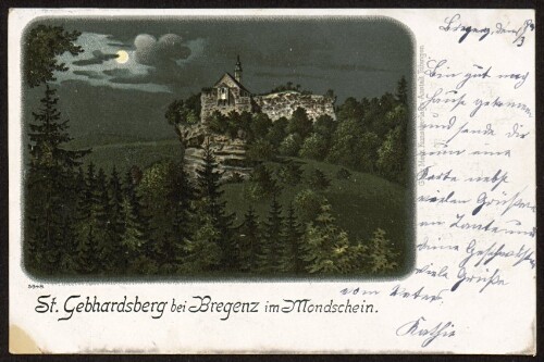 St. Gebhardsberg bei Bregenz im Mondschein : [Correspondenz-Karte An ... in ...]