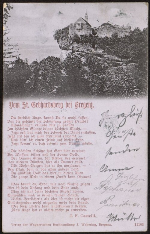 Vom St. Gebhardsberg bei Bregenz : [Correspondenz-Karte An ... in ...]