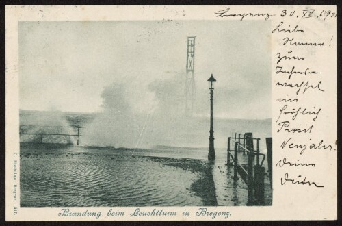 Brandung beim Leuchtturm in Bregenz : [Post-Karte An ... in ...]