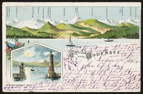 Gruss vom Bodensee : Hafeneinfahrt in Lindau : [Postkarte An ... in ...]