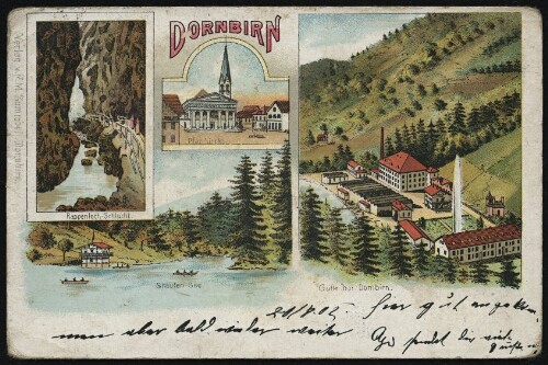 Dornbirn : Pfarrkirche : Staufen-See : Gütle bei Dornbirn : Rappenloch-Schlucht : [Postkarte An ... in ...]