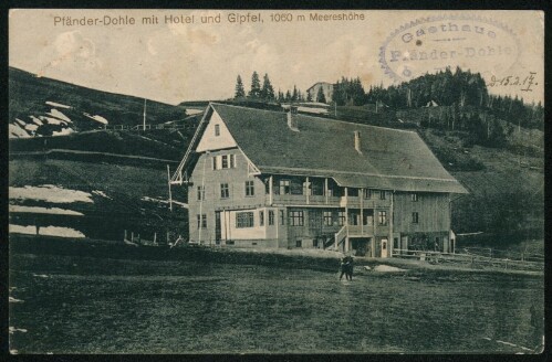 [Lochau] Pfänder-Dohle mit Hotel und Gipfel, 1060 m Meereshöhe